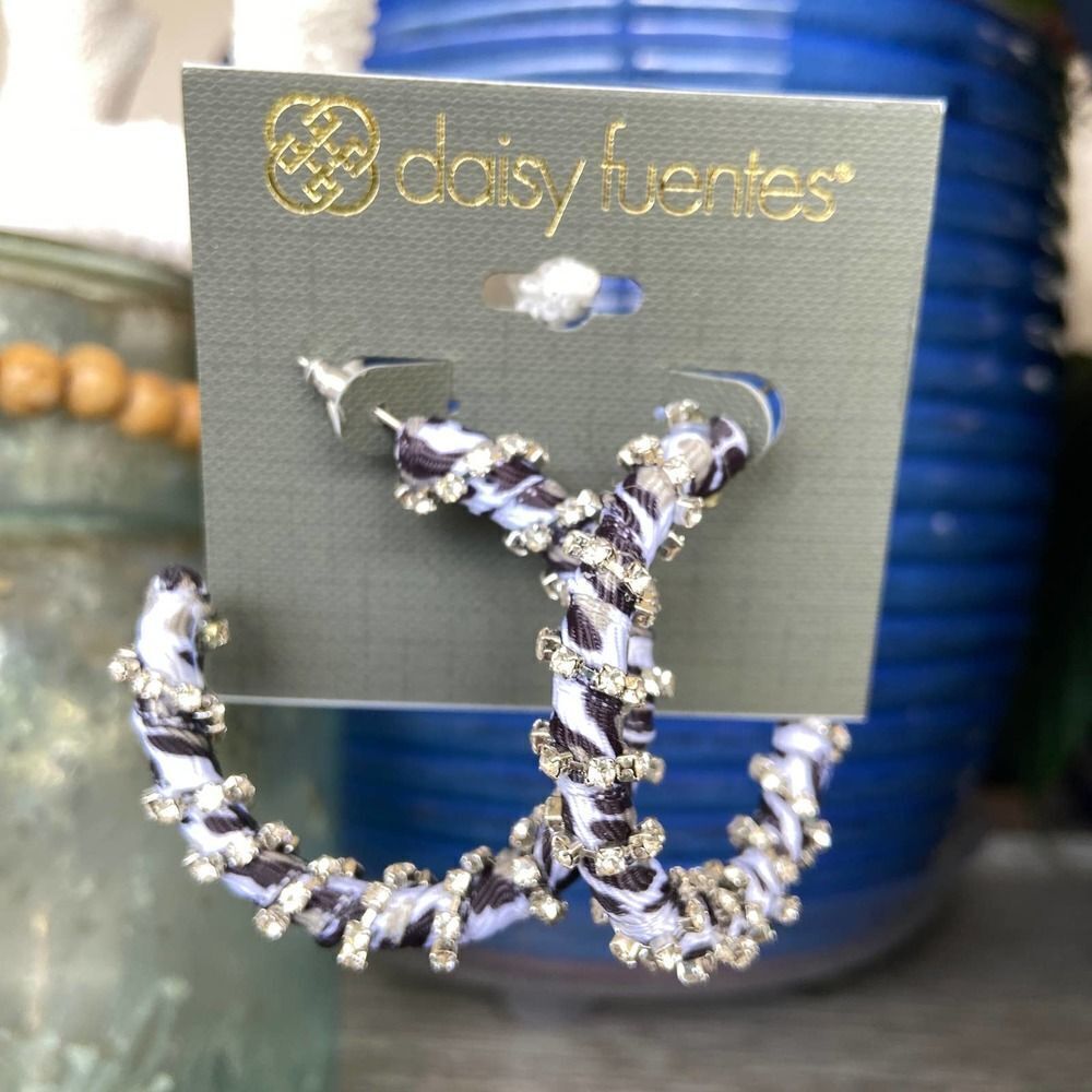 Black White Gold Crystal Wrap Hoops Daisy Fuentes Fashion Earrings 16ea3for25 16$